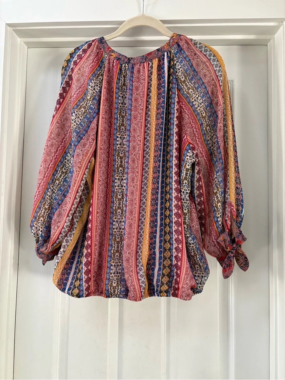 fig and flower Pink Mauve Multi-Print Boho Peasant Top - Picture 5 of 11